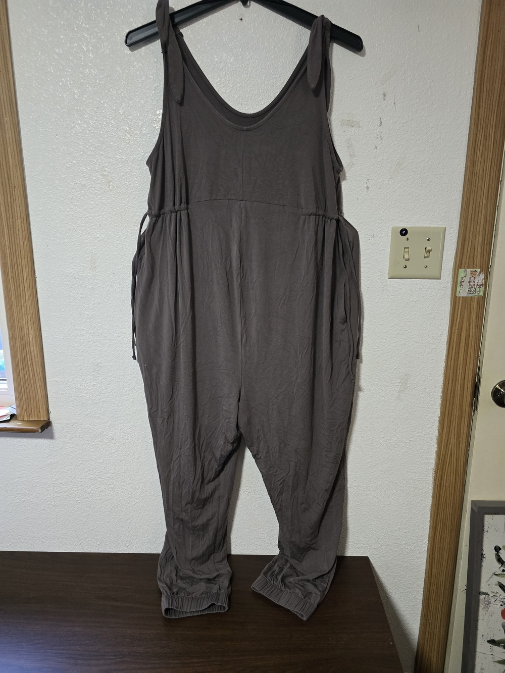 Isabel by Ingrid & Isabel Maternity Tie Shoulder Jumpsuit Charcoal Gray L
